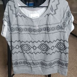 Gray Aztec Fleece Short Sleeve Sweatshirt